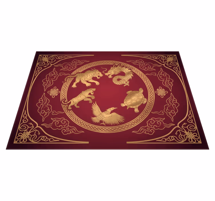 Tapis vinyle rouge quatre symboles dragon tigre - TenStickers