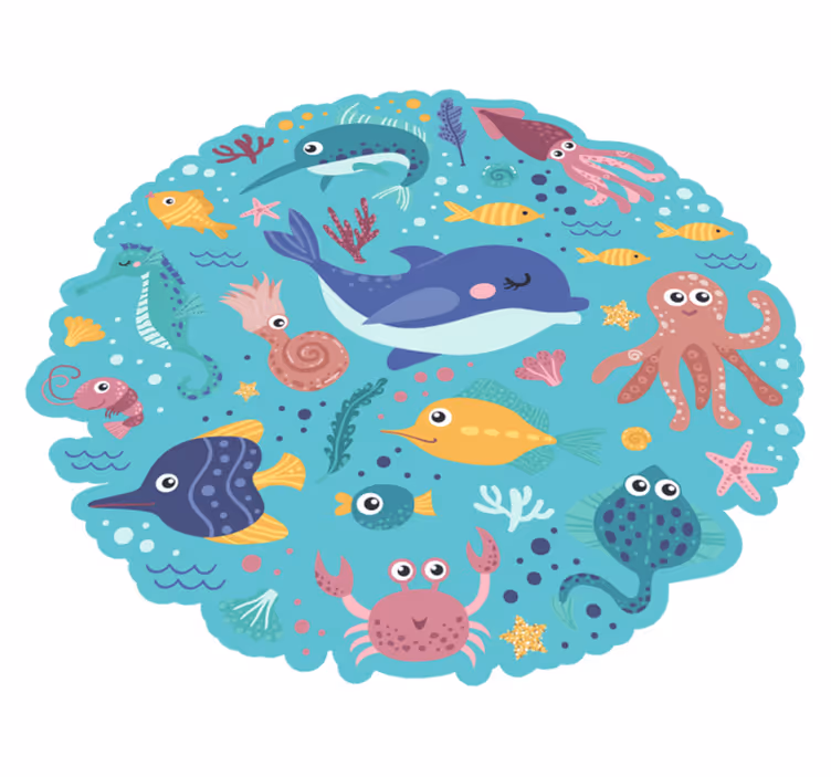 Tapis vinyle rond motif animaux marins - TenStickers