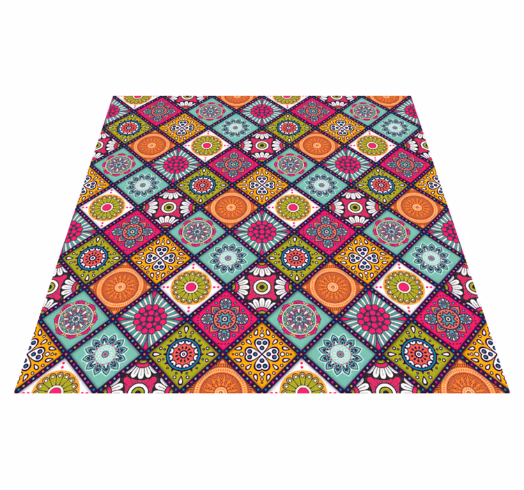 Magnifique tapis en autocollant à carreaux floraux colorés - TenStickers