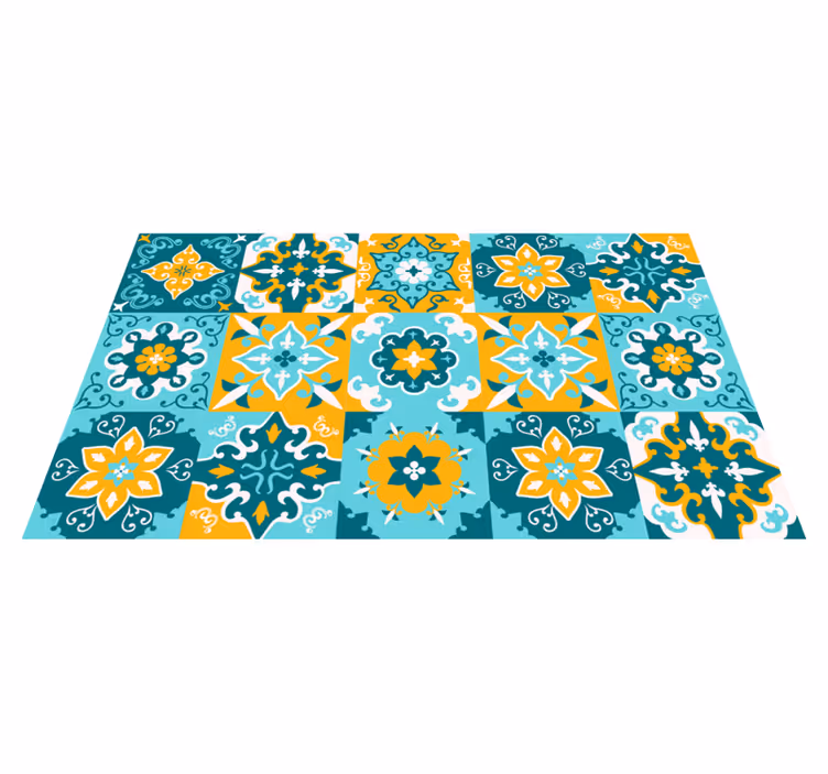 Tapis de chambre à coucher en carreaux jaune et bleu  - TenStickers