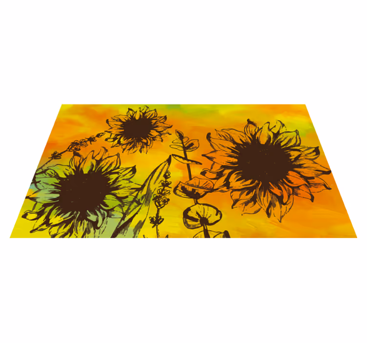 Tapis vinyle fleurs et plantes croquis de tournesol - TenStickers