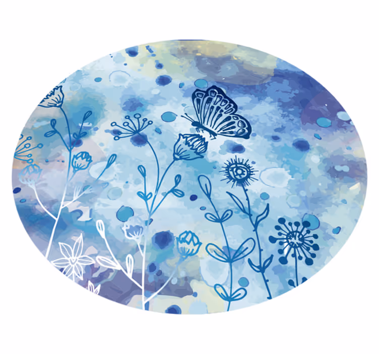 Tapis de chambre rond en vinyle bleu papillons - TenStickers