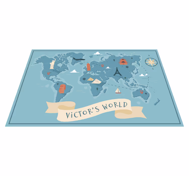 Tapis drôle de carte du monde en vinyle avec nom - TenStickers