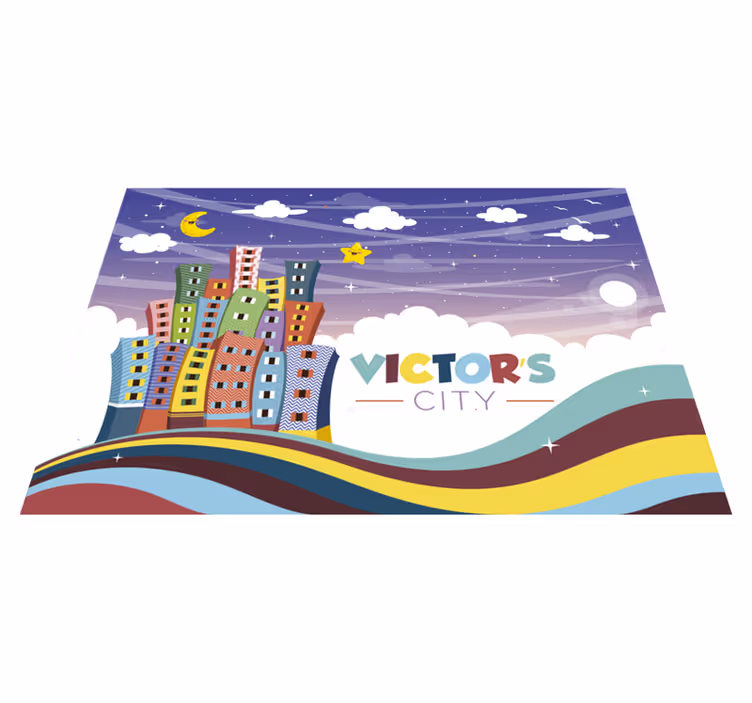 Tapis vinyle personnalisé arc en ciel de paysage urbain - TenStickers