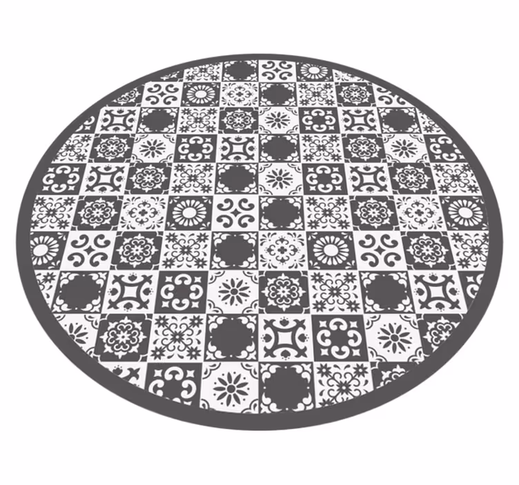 Tapis vinyle carreaux de ciment rond gris et blanc - TenStickers