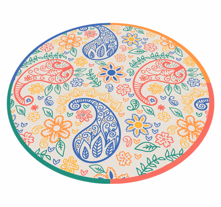 Tapis vinyle rond motif paisley coloré - TenStickers