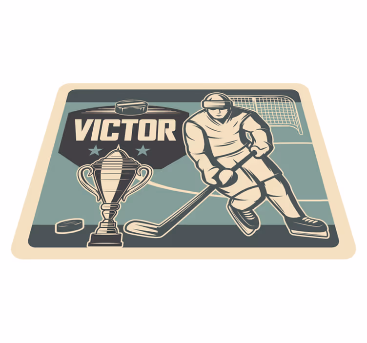 tapis vinyle avec nom Joueur de hockey avec nom - TenStickers