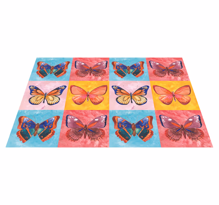 Tapis vinyle fleurs et plantes tableau de papillons colorés - TenStickers