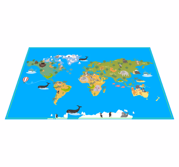 tapis vinyle carte du monde Carte du monde animal - TenStickers