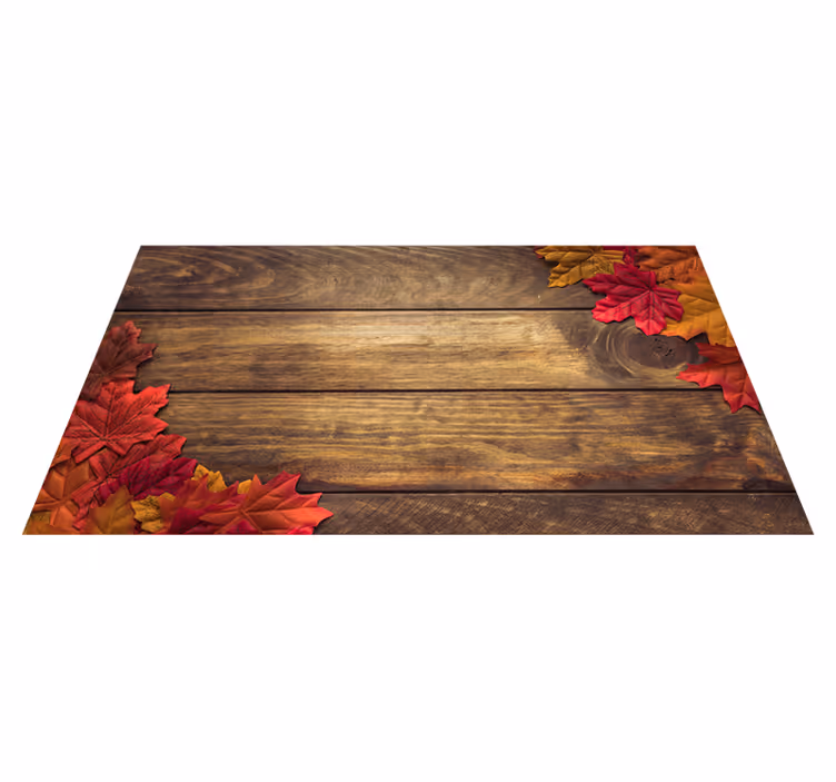 Tapis vinyle entrée effet bois avec feuilles d'automne - TenStickers