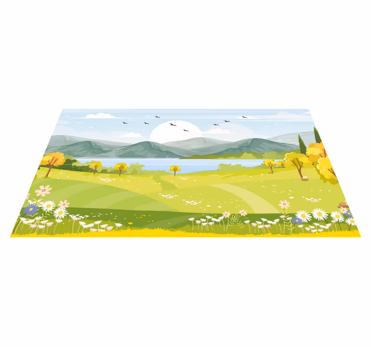 tapis vinyle salon Paysage de montagne de dessin animé - TenStickers