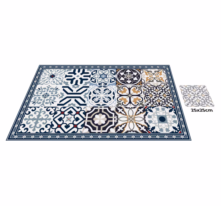 Tapis vinyle carreaux de ciment bleu et jaune - TenStickers