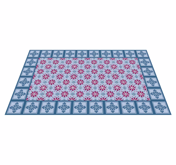 Tapis vinyle Cuisine carreaux bleus et roses - TenStickers
