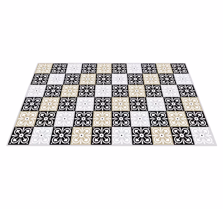 Tapis vinyle Carreaux noir blanc et beige - TenStickers