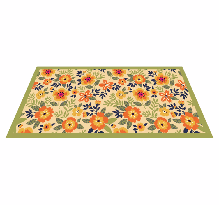 tapis vinyle salon Fleurs vertes et orange - TenStickers