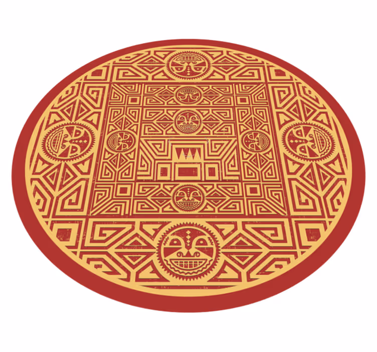 Tapis vinyle rond formes ethniques rouge et or - TenStickers