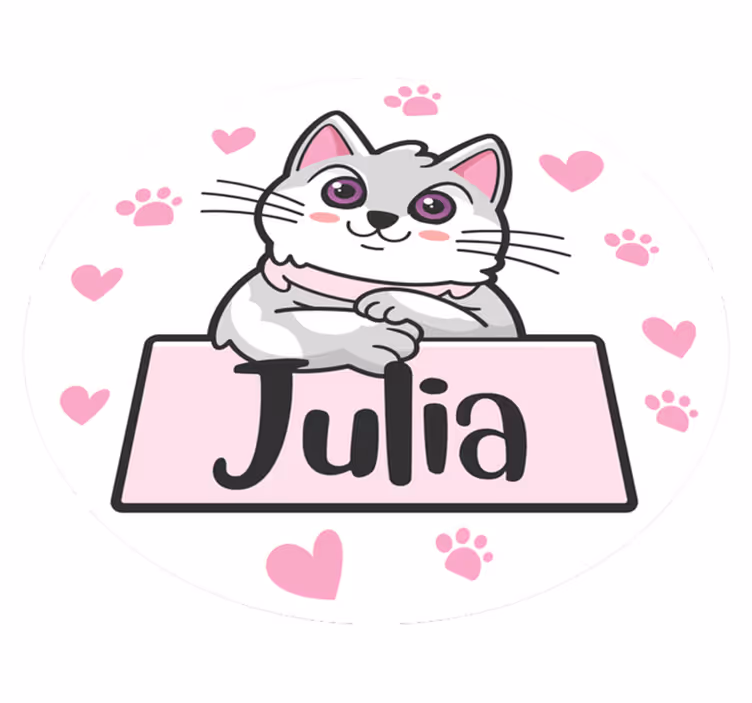 Tapis vinyle prénom personnalisable avec chat - TenStickers