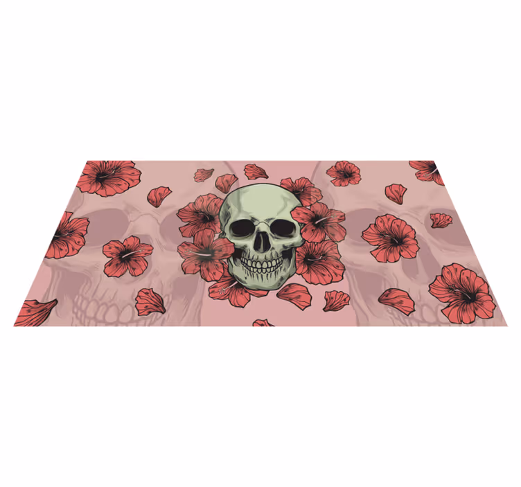 Tapis vinyle halloween superposition florale de crâne - TenStickers