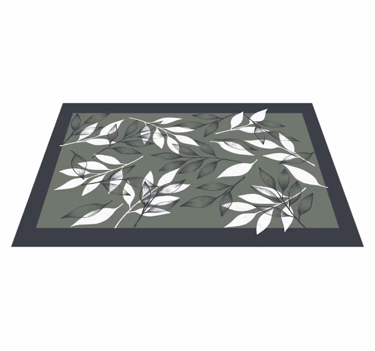 tapis vinyle salon Feuilles noires et blanches - TenStickers