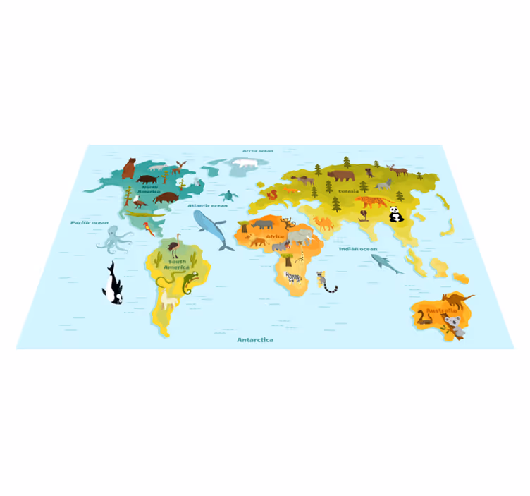 Tapis vinyle carte du monde Animal - TenStickers