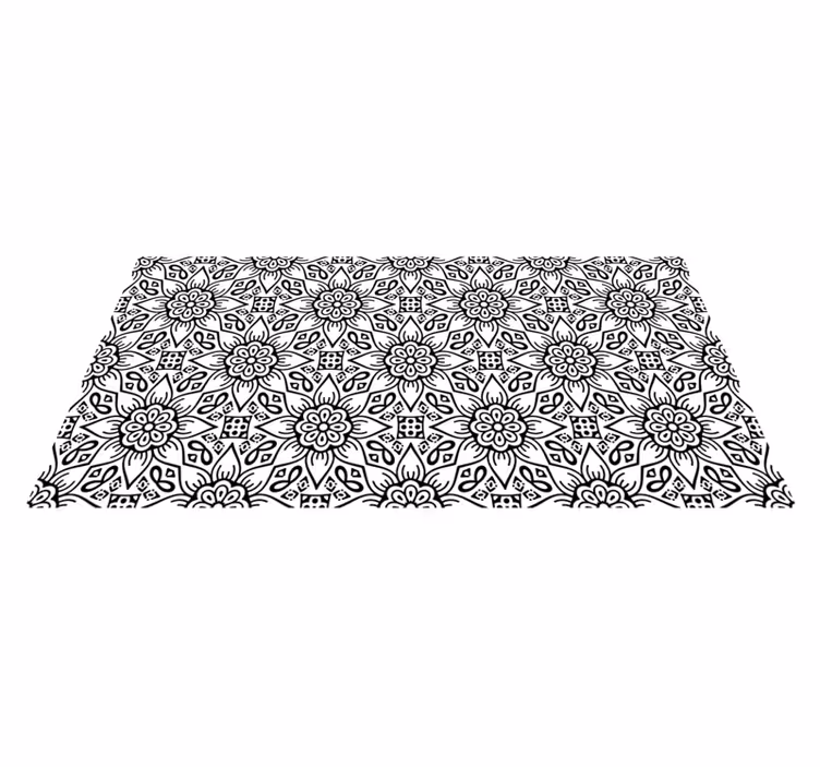 Tapis vinyle mandala Mandala floral noir et blanc - TenStickers
