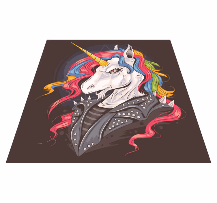 Tapis vinyle animal Licorne rock aux cheveux colorés - TenStickers