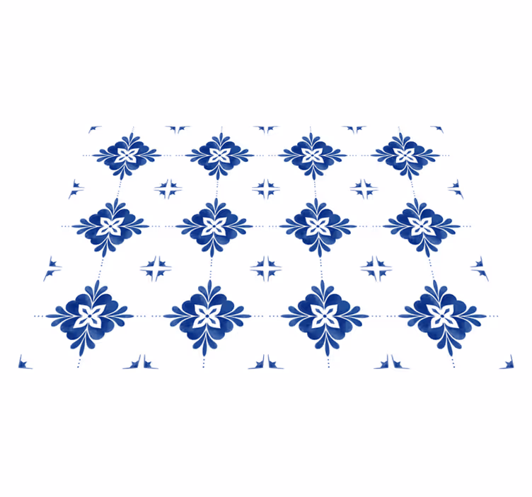 Tapis vinyle carreaux de ciment blanc et bleu sarcelle - TenStickers
