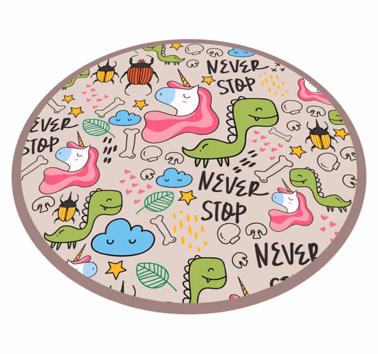 Tapis vinyle licornes et dinosaures Never Stop - TenStickers