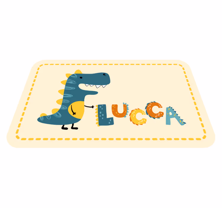 tapis vinyle animal Dinosaure heureux avec nom personnalisé - TenStickers