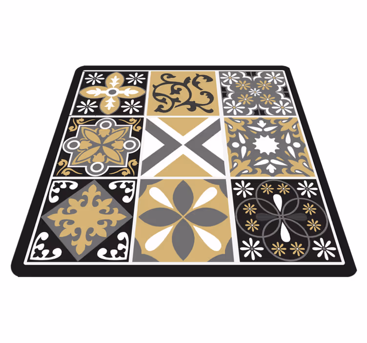 Tapis vinyle carreaux de ciment noirs effet or et argent - TenStickers