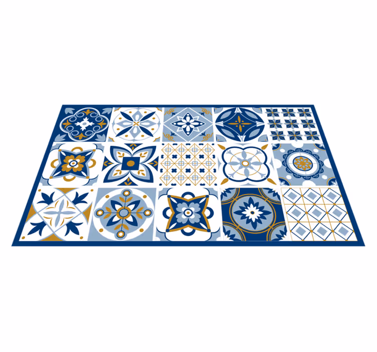 Tapis vinyle cuisine carreaux carrés bleus - TenStickers