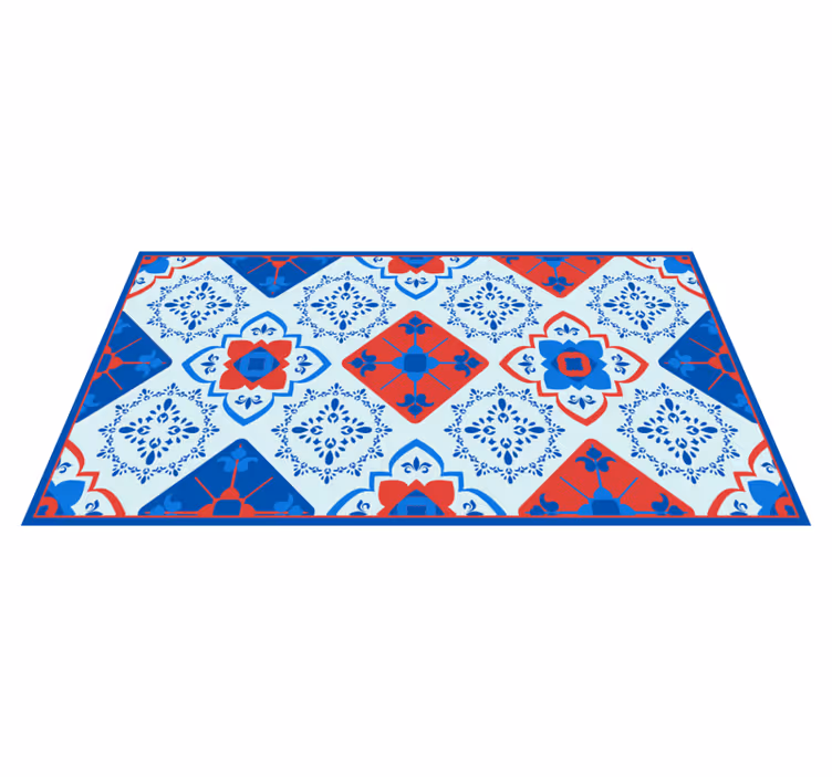 tapis vinyle cuisine vinylee floral bleu et rouge - TenStickers