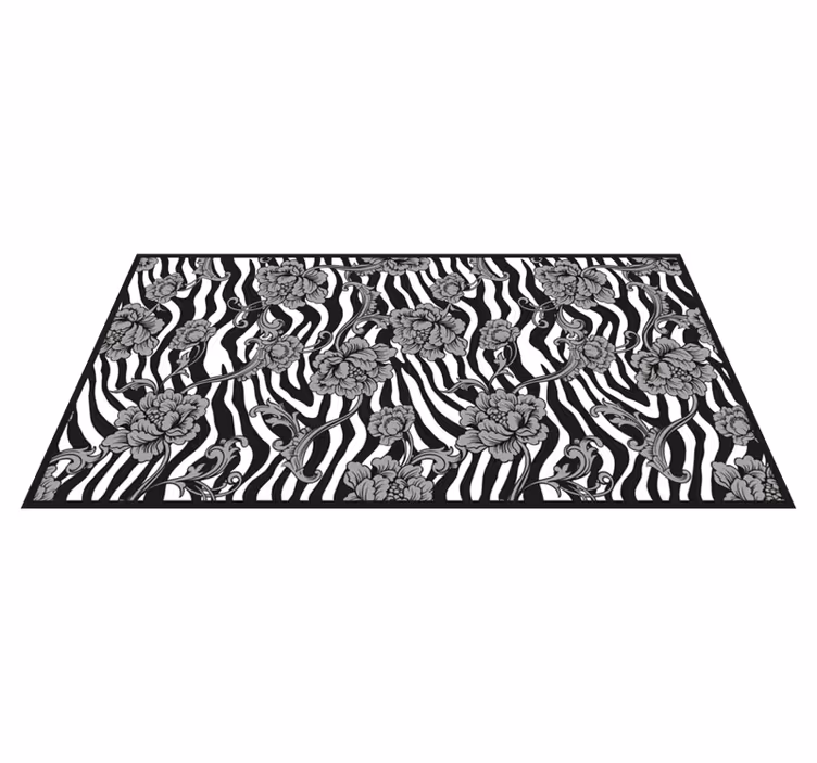 tapis vinyle salon Imprimé zèbre et fleurs ornementales - TenStickers