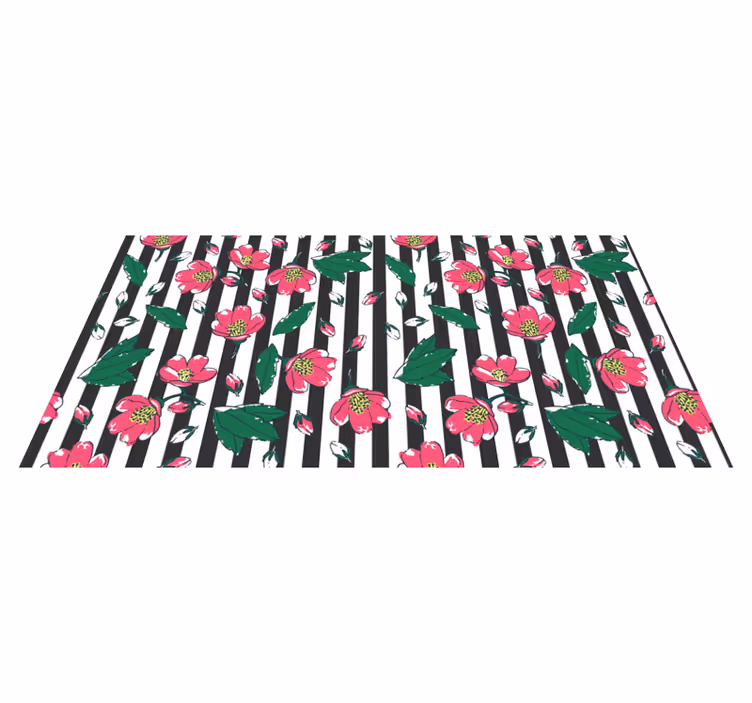 Tapis vinyle fleurs et plantes motif à rayures florales - TenStickers