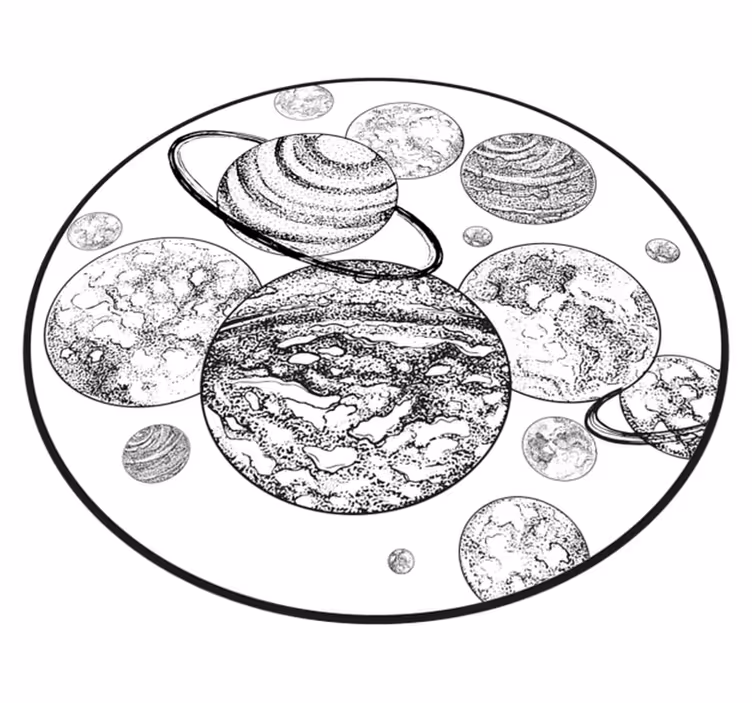 Tapis vinyle Système solaire noir et blanc - TenStickers
