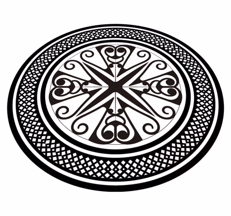 Tapis vinyle mandala Mandala noir et blanc - TenStickers