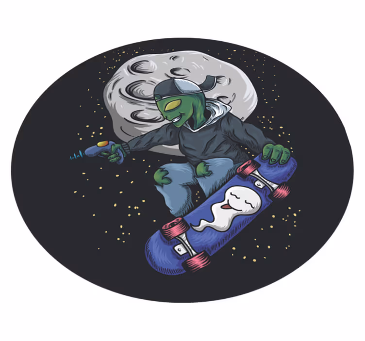 Tapis vinyle Alien skateboarder sur la lune - TenStickers