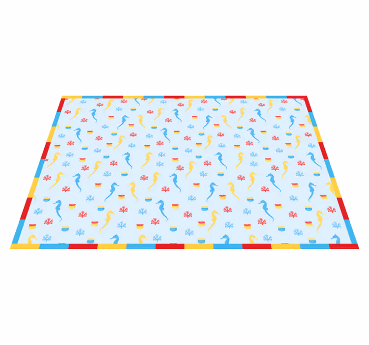 Tapis vinyle salle de bain motif hippocampe bleu - TenStickers