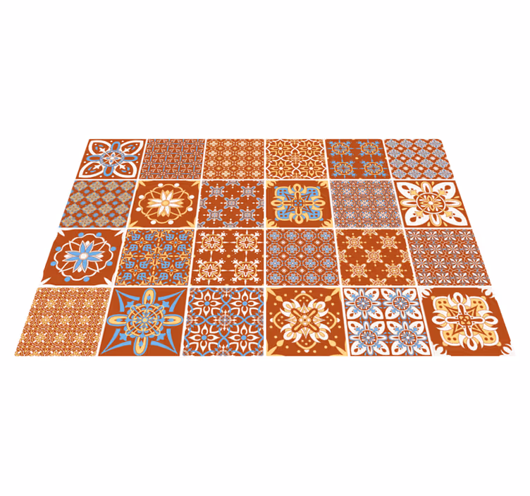 Tapis vinyle carreaux Floral rouge - TenStickers