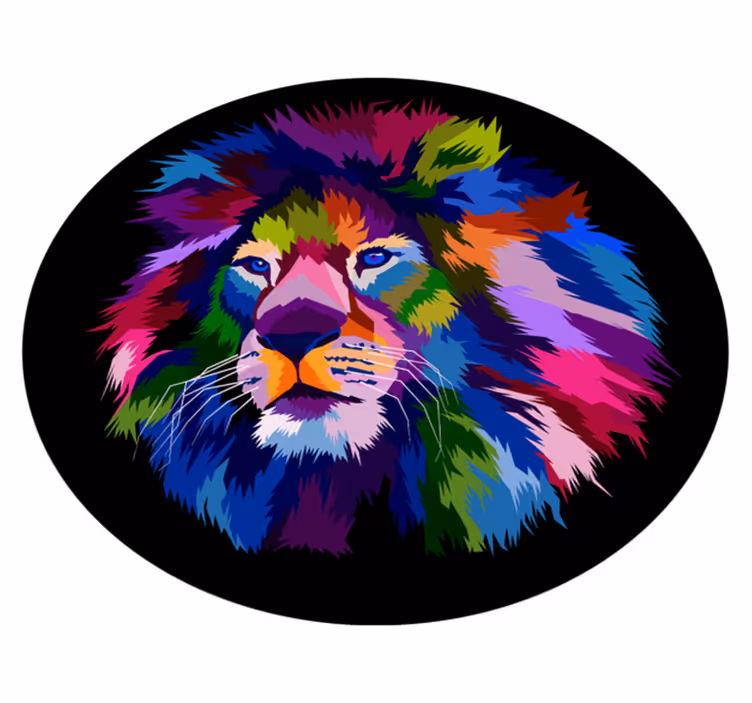 Tapis vinyle animal tête de lion colorée - TenStickers