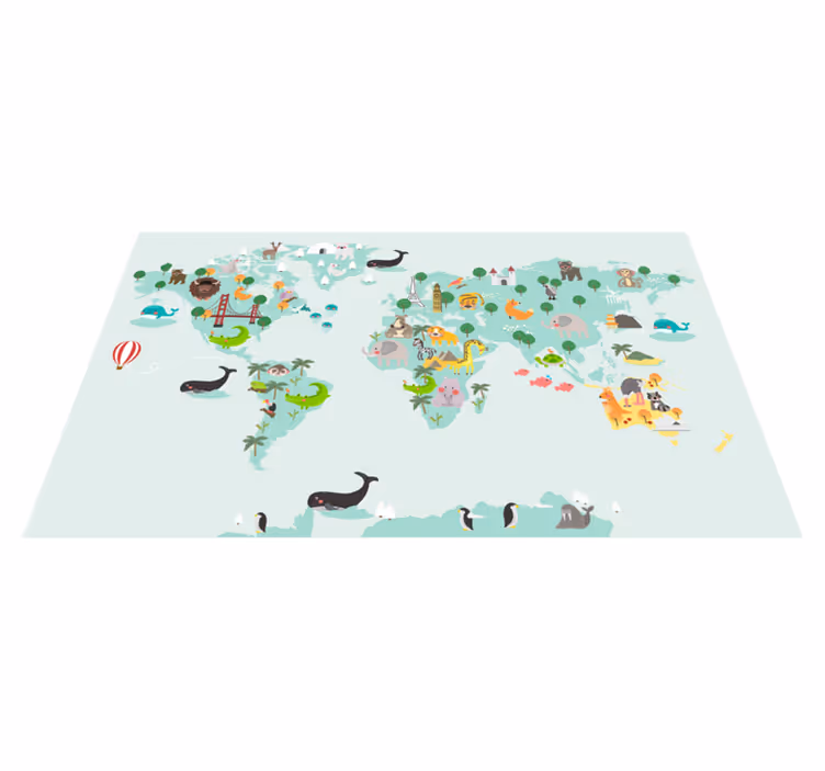 Tapis vinyle pour enfants Carte du monde turquois nordique - TenStickers