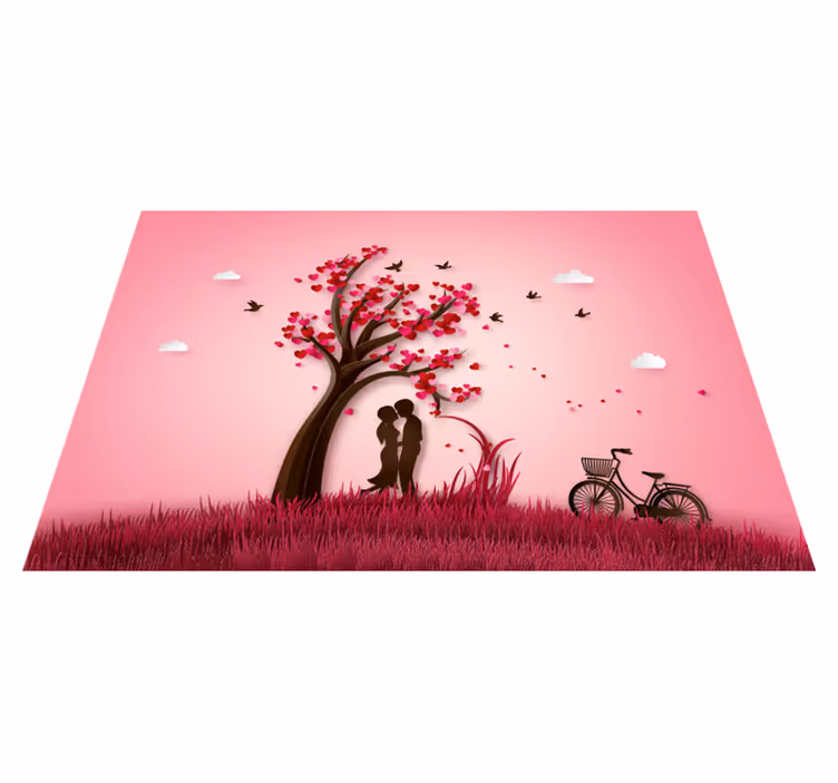 Tapis vinyle fleurs et plantes scène d'arbre romantique - TenStickers