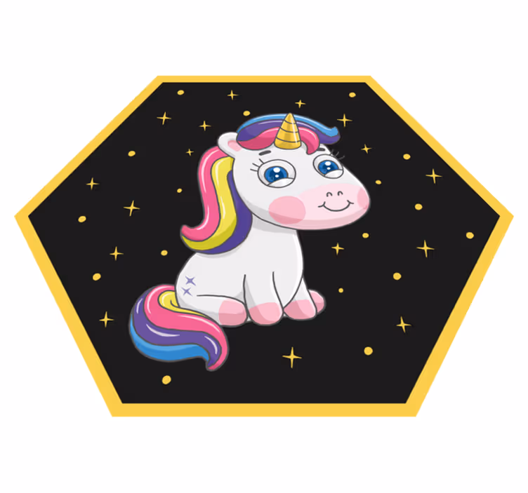 Tapis vinyle pour enfants Licorne assise avec crinière arc-en-cie - TenStickers