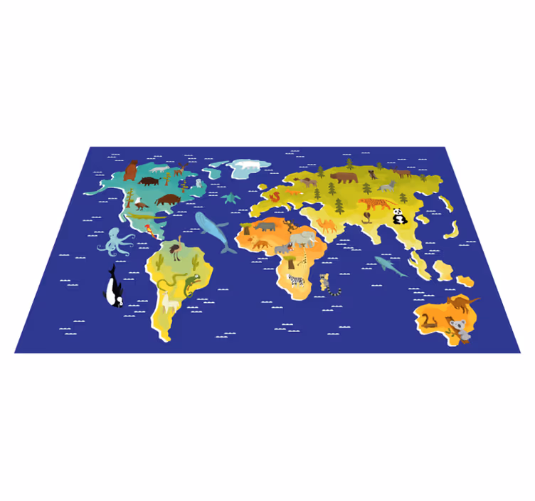 Tapis vinyle carte du monde avec faune et flore - TenStickers