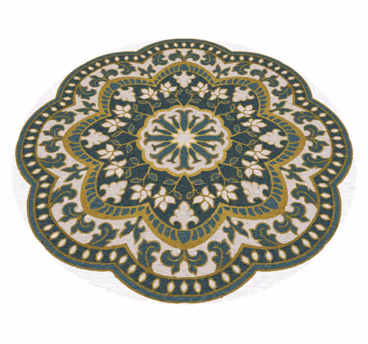 Tapis vinyle mandala motif floral circulaire vert - TenStickers