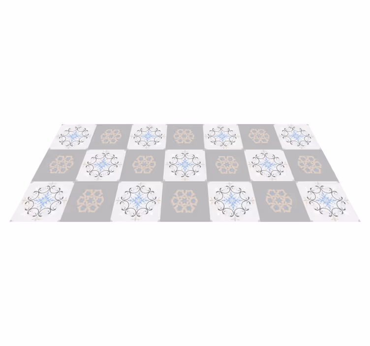 Tapis vinyle carreaux Fleur délicate grise - TenStickers