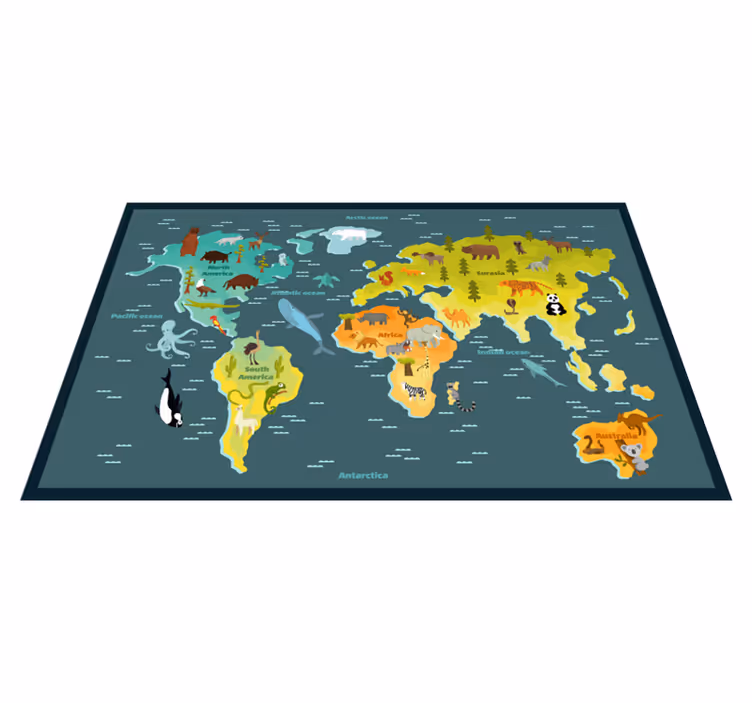Tapis vinyle pour enfants Carte du monde pour enfants avec des an - TenStickers