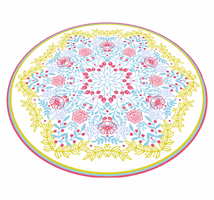 Tapis vinyle mandala motif botanique bleu et rose - TenStickers