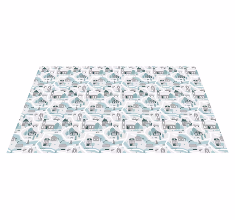 Tapis vinyle chambre bebe Ville bleue et grise - TenStickers