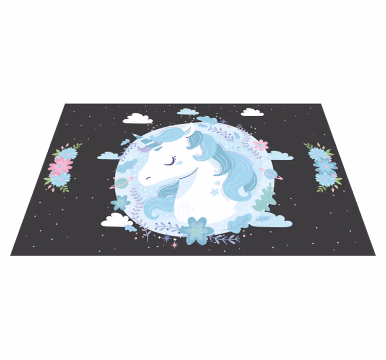 Tapis vinyle chambre bebe Licorne à fleurs bleues - TenStickers